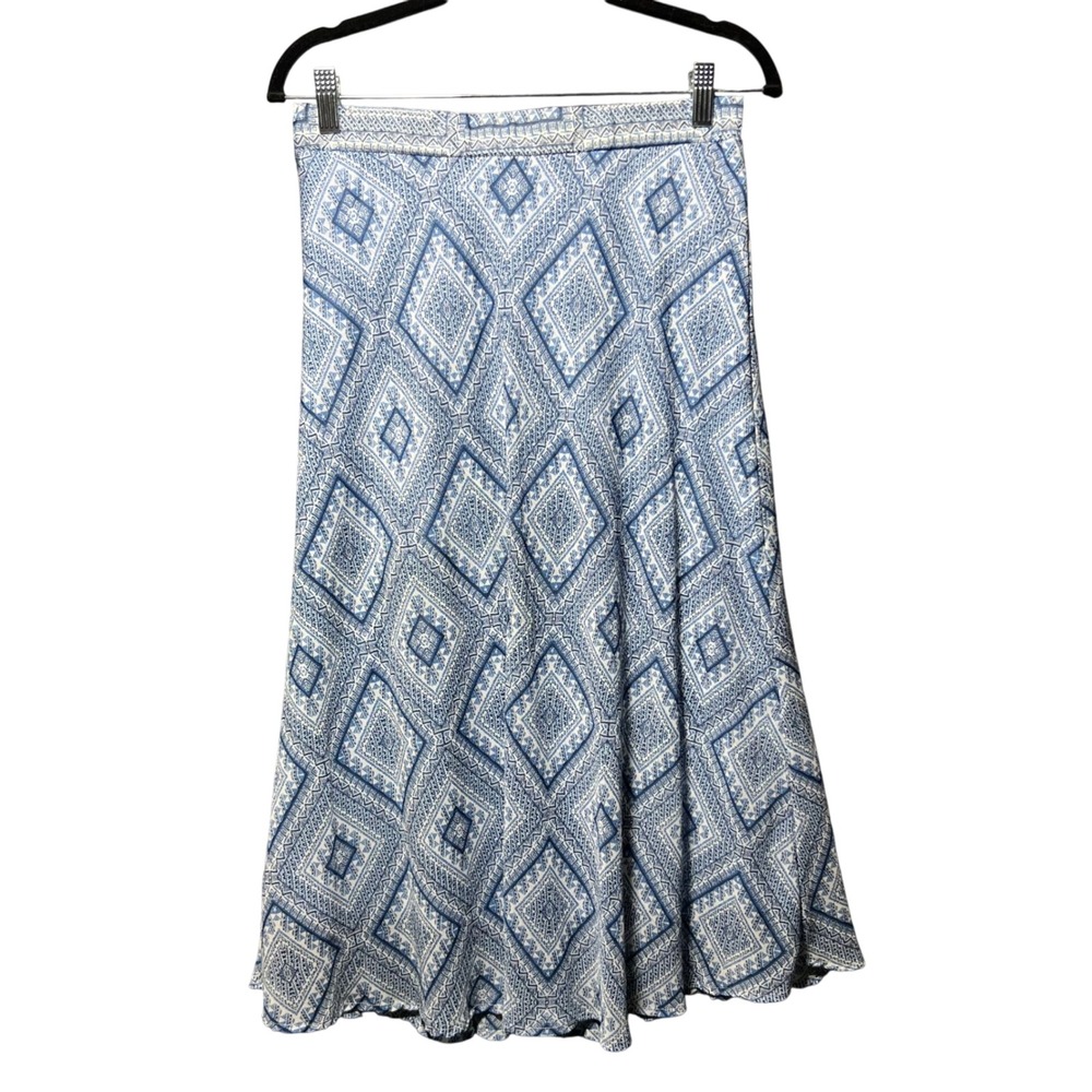 Westport Blue White Geometric Print Elastic Waist Maxi Skirt Size‎ Medium